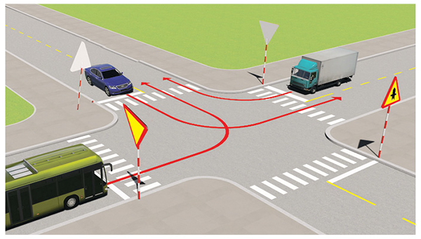 Câu 496: Xe nào phải nhường đường đi cuối cùng qua nơi giao nhau này?