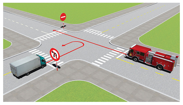 Câu 532: Đi theo hướng mũi tên, xe nào vi phạm quy tắc giao thông?